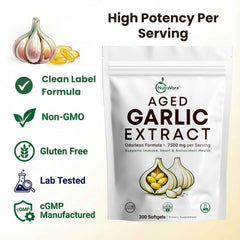 Aged Garlic Extract Softgels 7500 mg per Serving – Odorless Garlic Capsules – 300 Softgels