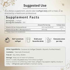 Vitamin D3 K2 – 10,000 IU D3 + 200 mcg K2 MK-7 – 300 Softgels