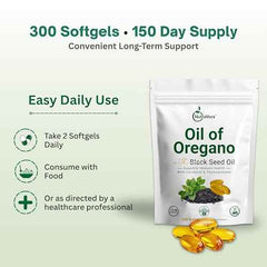 NutraVora Oil of Oregano with Black Seed Oil – 300 Softgels