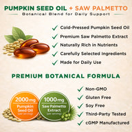NutraVora Pumpkin Seed Oil with Saw Palmetto Softgels – 2000mg + 1000mg – 300 Count | Men's Wellness