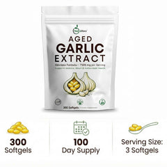 Aged Garlic Extract Softgels 7500 mg per Serving – Odorless Garlic Capsules – 300 Softgels