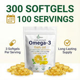 NutraVora Triple Strength Omega-3 Fish Oil – 4200 mg Per Serving with 1300 mg EPA + 850 mg DHA – Lemon Flavor Burpless Formula – Wild-Caught, Non-GMO, Gluten-Free – 300 Softgels