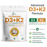 NutraVora Vitamin D3 K2 MK-7 Softgels – 10000 IU + 200mcg – 300 Count | 10-Month Supply