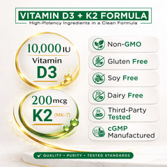 Vitamin D3 K2 – 10,000 IU D3 + 200 mcg K2 MK-7 – 300 Softgels