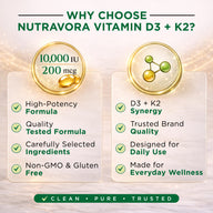 NutraVora Vitamin D3 K2 MK-7 Softgels – 10000 IU + 200mcg – 300 Count | 10-Month Supply