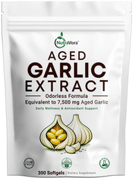 NutraVora Aged Garlic Extract Softgels – 7500mg – 300 Count | 100-Day Supply | Odorless