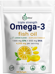 NutraVora Triple Strength Omega-3 Fish Oil Softgels – 4200mg – 300 Count | 100 Servings