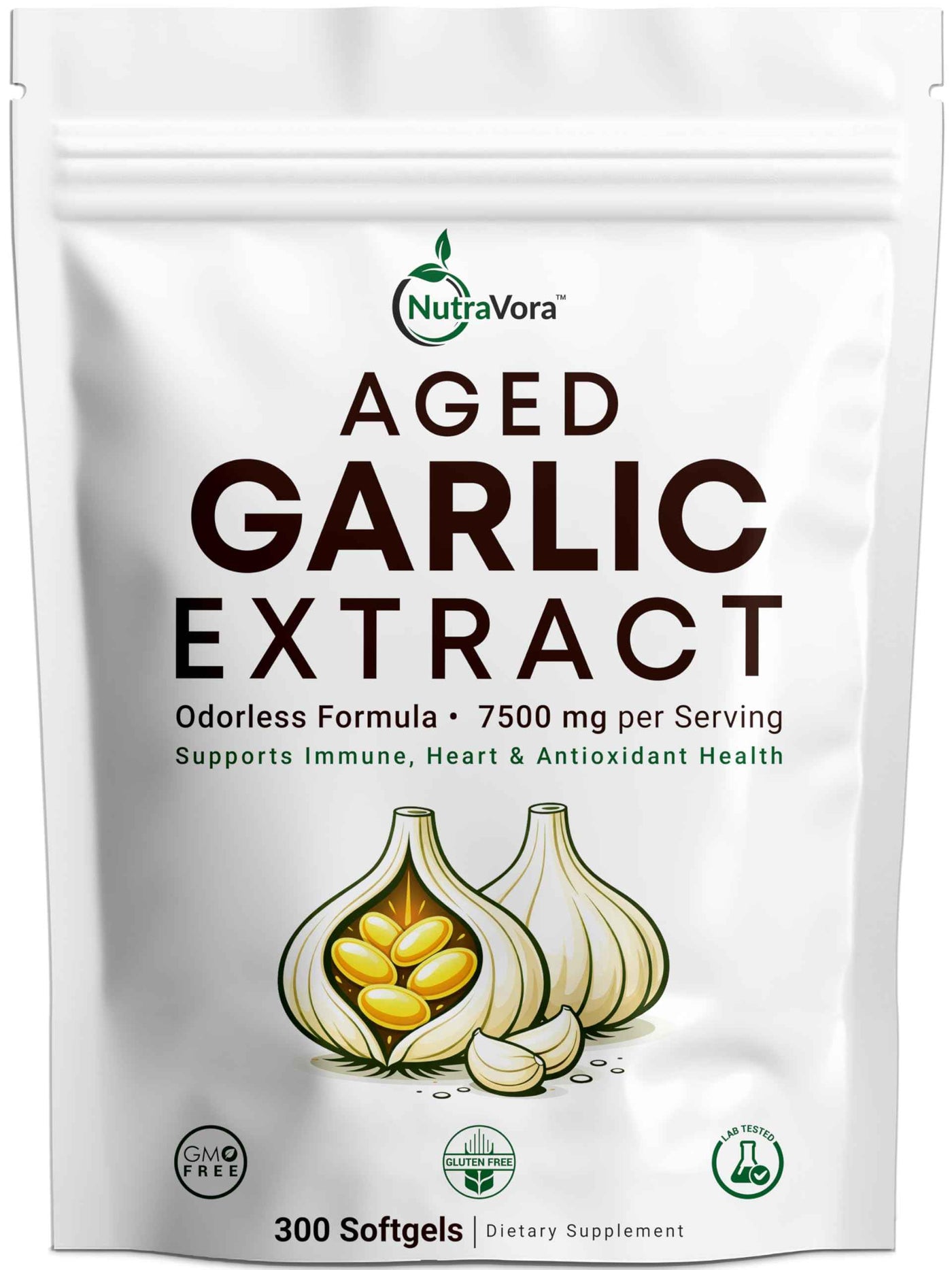 Aged Garlic Extract Softgels 7500 mg per Serving – Odorless Garlic Capsules – 300 Softgels