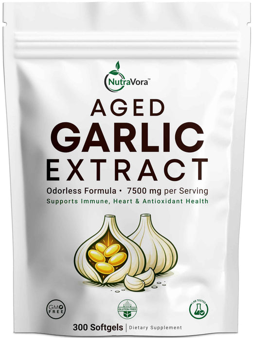 Aged Garlic Extract Softgels 7500 mg per Serving – Odorless Garlic Capsules – 300 Softgels