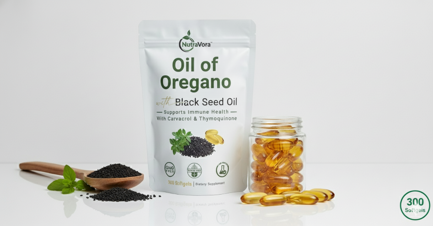 NutraVora supplement pouch with botanical ingredients